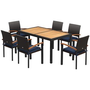 Set da Pranzo per Esterni in Legno di Acacia Resistente alle Intemperie con Sedie e Cuscini Neri per Giardino e Balcone - Product Image 1