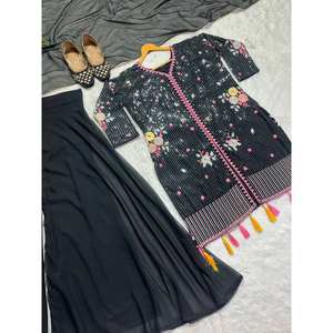 Bel ensemble de costumes de fête pour femmes comprenant un pantalon Sharara Dupatta - Product Image 2