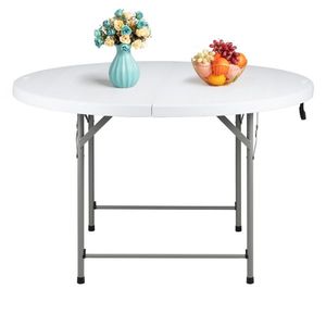White 48-Inch Round Outdoor Folding Utility Table Durable 48inch Round Folding Table for Indoor and Outdoor Use - Product Image 3