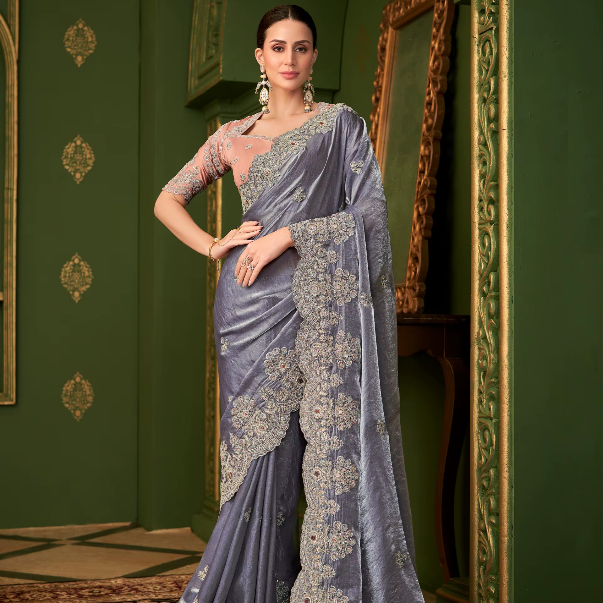 Rose foncé Saree Sari Bridal Wedding Bollywood Indien Robe Kaftan Ventre Danse