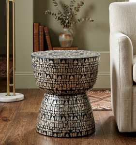 Luxury Mother of Pearl Inlay <b>Stool</b> / Side <b>Table</b> – Round Shell Mosaic Accent <b>Table</b>, Handmade Coastal Home Decor Made in Vietnam - Product Image 5