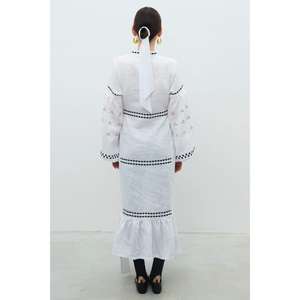 Wholesale <b>Women</b> <b>White</b> Embroidered Floor-Length Maxi Dress Ethnic Long Kurti Plaid/Solid Pattern Natural Washable Ruffle Hem - Product Image 4