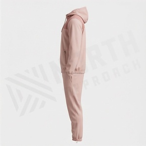 Unisex Pink <b>Tracksuit</b> Hooded Full Sleeve Solid Color Casual Sportswear With Side Pockets Zipper Fly Autumn Wear - Product Image 3