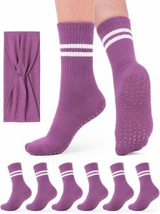 4 Pairs Pilates Grippy <b>Socks</b> for Women Long Non Slip Yoga <b>Socks</b> with <b>Grips</b> Crew <b>Socks</b> for Pilates Barre Hospital - Product Image 1