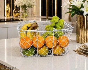 Cesta de Frutas y Verduras de Diseño Moderno Hecha a Mano con Alambre Metálico Plateado para Almacenamiento en la Encimera de la Cocina, Organizador Decorativo para Sala de Estar - Product Image 4