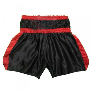 Shorts de boxe et de Muay Thai pour hommes, coupe classique, noir et rouge, respirants, séchage rapide, logo frontal sans couture, polyester - Product Image 1