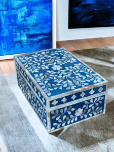 Blue Inlay Mother Of Pearl Jewelry <b>Box</b> <b>Floral</b> Decorative <b>Storage</b> Case Rectangle Organizer for Home Wedding Gift Decorative <b>Box</b> - Product Image 1