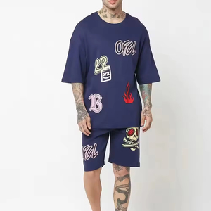 Ensemble de T-shirts décontractés en coton respirant à col rond pour homme, style streetwear personnalisé, délavé à l'acide, avec logo imprimé par sublimation - Product Image 1