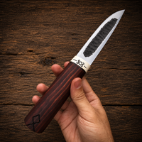 Couteau de chasse artisanal forgé sur mesure en acier à haute teneur en carbone, lame fixe, couteau de survie pour la brousse, avec manche en bois de rose et étui en cuir