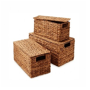 Cesta de Almacenamiento Decorativa Ecológica de Jacinto de Agua Rústico con Tapa, Cesta Organizadora Tejida a Mano para Sala de Estar, Dormitorio, Baño - Product Image 1