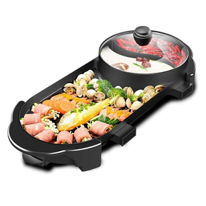 Parrilla de mesa multifunción con superficie antiadherente y olla caliente incorporada para uso en interiores y exteriores, enchufe europeo/estadounidense - Product Image 5