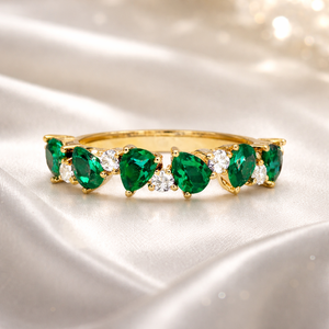 925 Sterling <b>Silver</b> 18k Gold Plated Pear <b>Emerald</b> Engagement Stackable Handmade Gemstone <b>Ring</b> For Girlfriend - Product Image 4