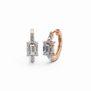 Pendientes de Aro con Diamantes Certificados por IGI en Corte Redondo y Baguette, Pendientes de Oro Rosa de 18K para Mujer - Product Image 4