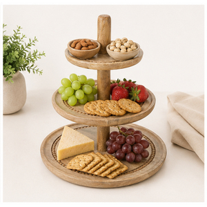 Handcrafted 3-Tier Wooden Cake Stand with Beaded Edge Mango Wood Tiered Serving Tray for <b>Wedding</b> Dessert Table & Cupcake Display - Product Image 2