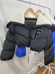 Blouson orange matelassé avec logo F, doublure en sherpa, fermeture éclair, longueur courte, manteau d'hiver décontracté unisexe, manches régulières - Product Image 5