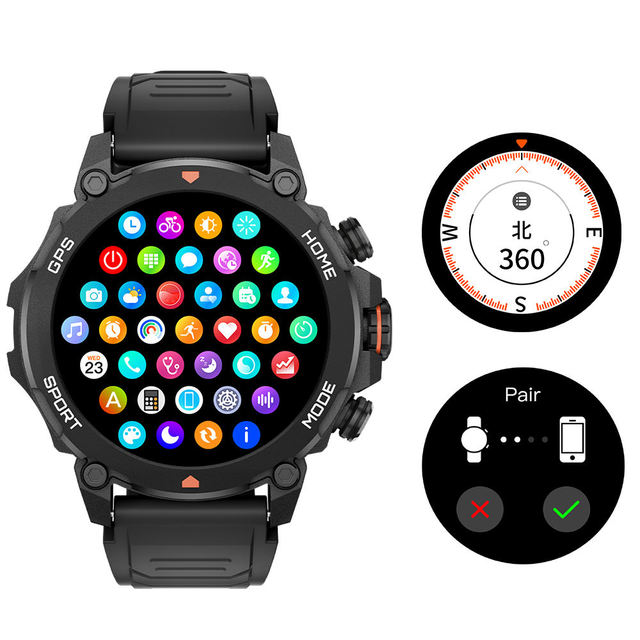Outdoor GPS G6 1.43inch AMOLED Smartwatch 450mAh 5ATM Waterproof Compass Altitude Barometer Hiking Wireless Charging Plastic Men