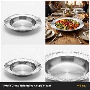Handmade SS304 Serving Platter 36 cm Rudra Grand Hammered Coupe Satin <b>Mirror</b> Lip <b>Acrylic</b> Ins Home Decor for Hotel and Home - Product Image 6