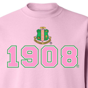 Sudadera AKA 1908 Crest Crew, Sudadera de Forro Polar Premium, Ropa de la Hermandad Griega, Bordado Personalizado, Cuello Redondo, Rosa Claro y Verde - Product Image 5