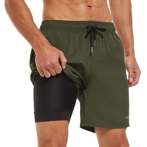 Summer Men Sports Shorts Fitness Training Double-<b>layer</b> Quick-dry Basketball Shorts Breathable Solid Color Men Shorts - Product Image 3