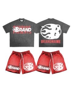 เสื้อยืดแขนสั้นสีพื้นผ้าฝ้าย 100% ไซส์ใหญ่พิเศษสำหรับผู้ชาย ชุดเซ็ต 2 ชิ้น กางเกงขาสั้น แห้งเร็ว ระบายอากาศได้ดี - Product Image 1