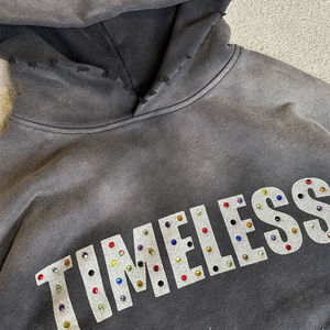 Sweat à capuche personnalisé OEM pour homme, hiver, brodé, 100% coton, polaire uni, strass, écologique, streetwear - Product Image 6