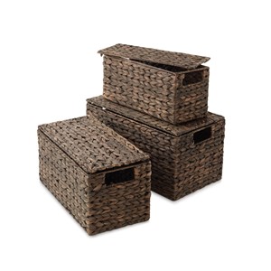 Caja de Almacenamiento Rústica Tejida a Mano de Jacinto de Agua Ecológica con Tapa, Cesta Organizadora Natural Trenzada para el Hogar, Multiusos - Product Image 2
