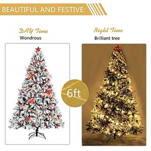 6 FT Unlit Snow Flocked Hinged Artificial Christmas Pine Tree Full 1050 Tips Branch Sturdy Metal Stand for Indoor Holiday Xmas - Product Image 2