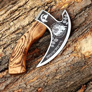 Cuchillo para Pizza Vikingo Nordic Forge, Cuchilla de Acero al Carbono de 9 Pulgadas, Mango de Madera de Fresno con Cabeza Barbuda, Funda de Cuero, Hacha Industrial - Product Image 4