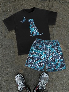 Ensemble de survêtement pour homme en coton tissé, t-shirt et short d'été, vêtements de sport, séchage rapide, anti-UV - Product Image 1
