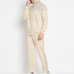 Ensemble de survêtement décontracté pour homme, couleur beige, à blocs de couleurs, avec capuche, fermeture éclair, manches longues, coupe régulière, 100 % coton, pour l'automne - Product Image 6