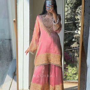 ชุดคุรตะปาลาซโซ่ผ้าไหมชินนอนเนื้อหนักหรูหรา แห้งเร็ว ใส่ได้ทุกฤดู ตกแต่งด้วยการปักลายทันสมัย ขนาด 5 มม. สำหรับผู้หญิง - เหมาะสำหรับงานปาร์ตี้ งานดิวาลี งานแต่งงาน - Product Image 2