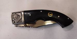 Handmade Trailing Point Pocket Knife Stainless Steel Blade Straight Edge Ram Engraved Bolster Micarta Handle 12-inch <b>Prime</b> - Product Image 4