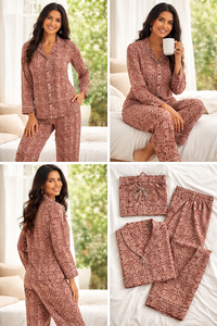 Ensemble de pyjama en soie crêpe pour femme, imprimé paisley de qualité supérieure, manches longues, vêtements de nuit, ensemble de vêtements de détente, avec sac cadeau - Product Image 4