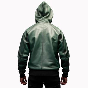 OEM Custom High Quality 100% Leather Hoodies for Men Winter Plain Dyed Casual Street Style Waterproof Breathable - Product Image 6