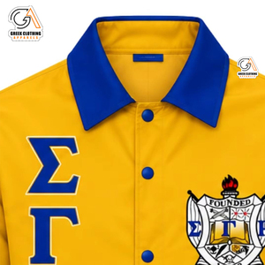 Chaqueta Deportiva Amarilla para Mujer Sigma Gamma Rho SGRho, Cortavientos de Nailon Ecológico para Invierno, Cuello Azul con Letras Griegas Bordadas - Product Image 5