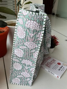 Bolsa de Mano de Algodón Hecha a Mano, con Estampado Floral Azul, Forro de Malla con Cierre, Ecológica, Duradera, Ligera, Portátil, de Gran Capacidad - Product Image 2