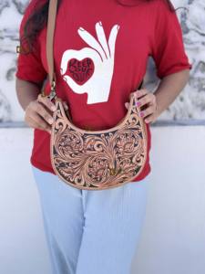 Nouveauté 2026 : Sac à main bandoulière en cuir sculpté à la main, style bohème gypsy, fait main, élégant, style western - Product Image 5