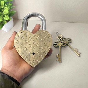 Strong Padlock Made With Brass Body And Steel Shackle Vintage <b>Lock</b> Choice For Gates Durable Heart & Bird Padlock Antique Finish - Product Image 3