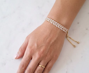 Pulseras de cadena de eslabones delicadas de oro de 14K con diamantes cultivados en laboratorio EF VVS, pulsera de tenis ajustable, pulseras de hoja marquesa de oro - Product Image 3