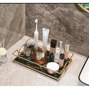 Rectangular Bathroom Tray Handmade White Marble Trays With Gold <b>Border</b> Design Decorative Vanity Trays For Bathroom Organization - Product Image 3