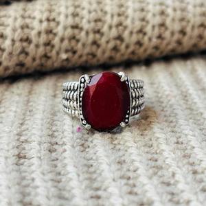 Gothic Vintage Garnet Brass <b>Ring</b> Silver Plated Handmade Textured <b>Statement</b> Wholesale <b>Ring</b> For Women - Product Image 1
