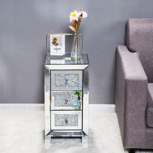 Comodino Contemporaneo con 3 Cassetti e Superficie a Specchio, Tavolino Moderno da Camera da Letto - Product Image 3