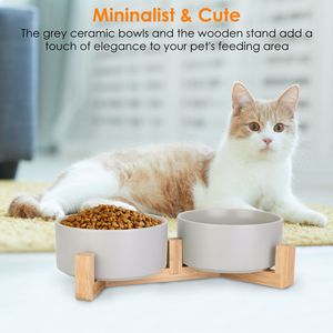 Doppia Ciotola in Ceramica da 28.7 Oz con Supporto in Legno, Alimentatore Rialzato per Cani e Gatti di Piccola Taglia - Product Image 4