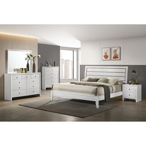 Letto King Size con Finitura Bianca e Design Geometrico, Testiera Leggermente Curva, Mobili per Camera da Letto in Legno - Product Image 5