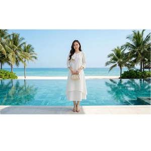 Vestidos Casuales de Mujer, Marca H.NEA, Corte en A, de Seda y Lino Importados de Alta Calidad, Transpirables y Ecológicos, de Vietnam - Product Image 4