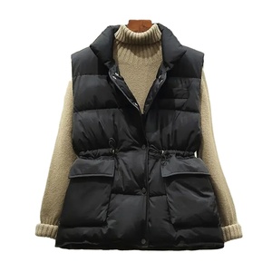 Chaleco de algodón de nuevo estilo para mujer Otoño/Invierno prendas de vestir exteriores ajustadas en la cintura chaleco negro chaqueta de hombro - Product Image 1