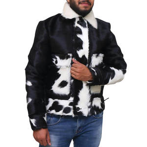 Veste en cuir de vachette naturelle luxueuse pour homme avec col en fourrure vintage - Product Image 2