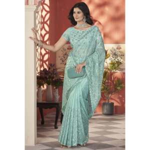 Designer Party Wear Saree con bordado de hilo Trabajo Vestidos elegantes - Product Image 5