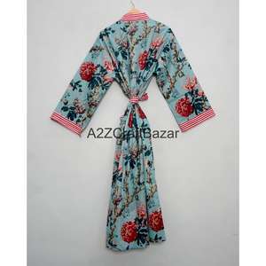 Vente en gros de kimonos 100% coton, fabricant de kimonos en coton imprimés à la main, vêtements pour femmes, robe kimono longue de créateur - Product Image 5
