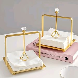 Modern Metal Tissue Box Holder Modern Gold Floral Napkin Holder Decorative Tabletop Tissue Organizer - Product Image 1